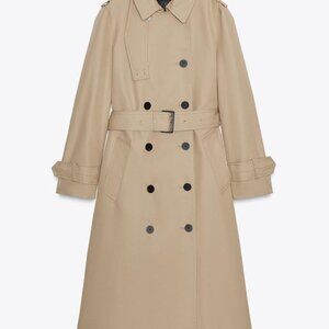 Zara Double-Breasted Trench Coat - Light Camel - Size XS